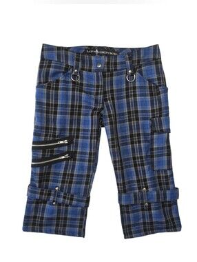 Vintage Lip Service Y2K Blue Plaid Bondage Capri Pants Goth Punk Medium